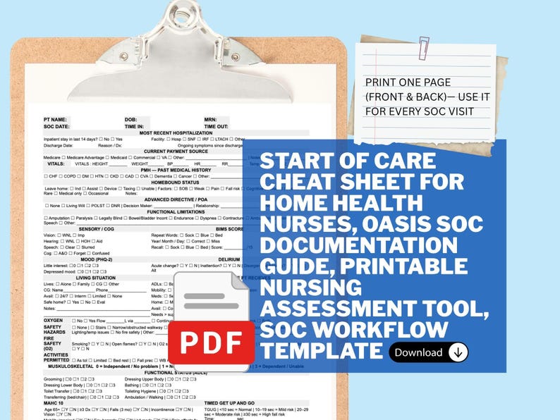Home Health Nurse SOC Cheat Sheet | OASIS Documentation Guide ...