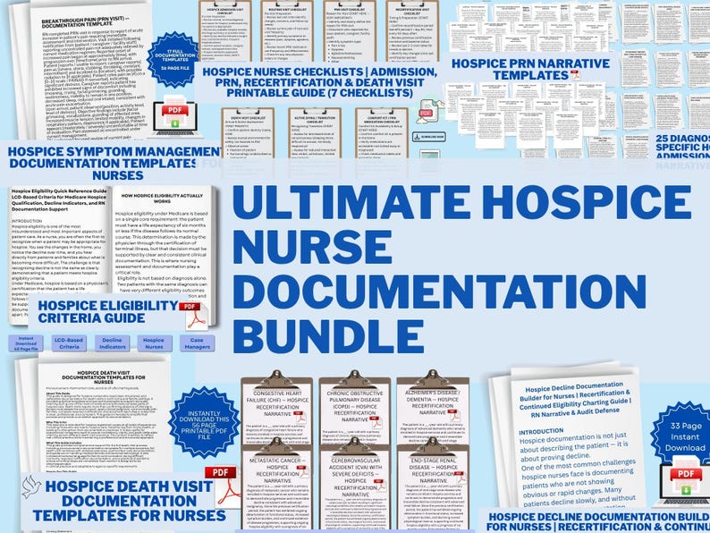 Hospice Nurse Documentation Bundle: Admission, PRN, Recertification ...