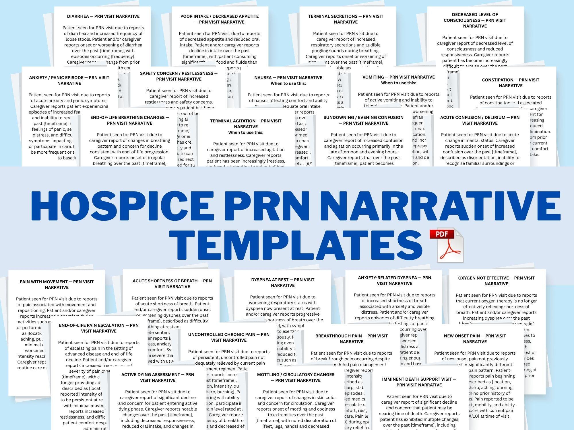 Hospice PRN Narrative Templates | Hospice Documentation for Nurses ...