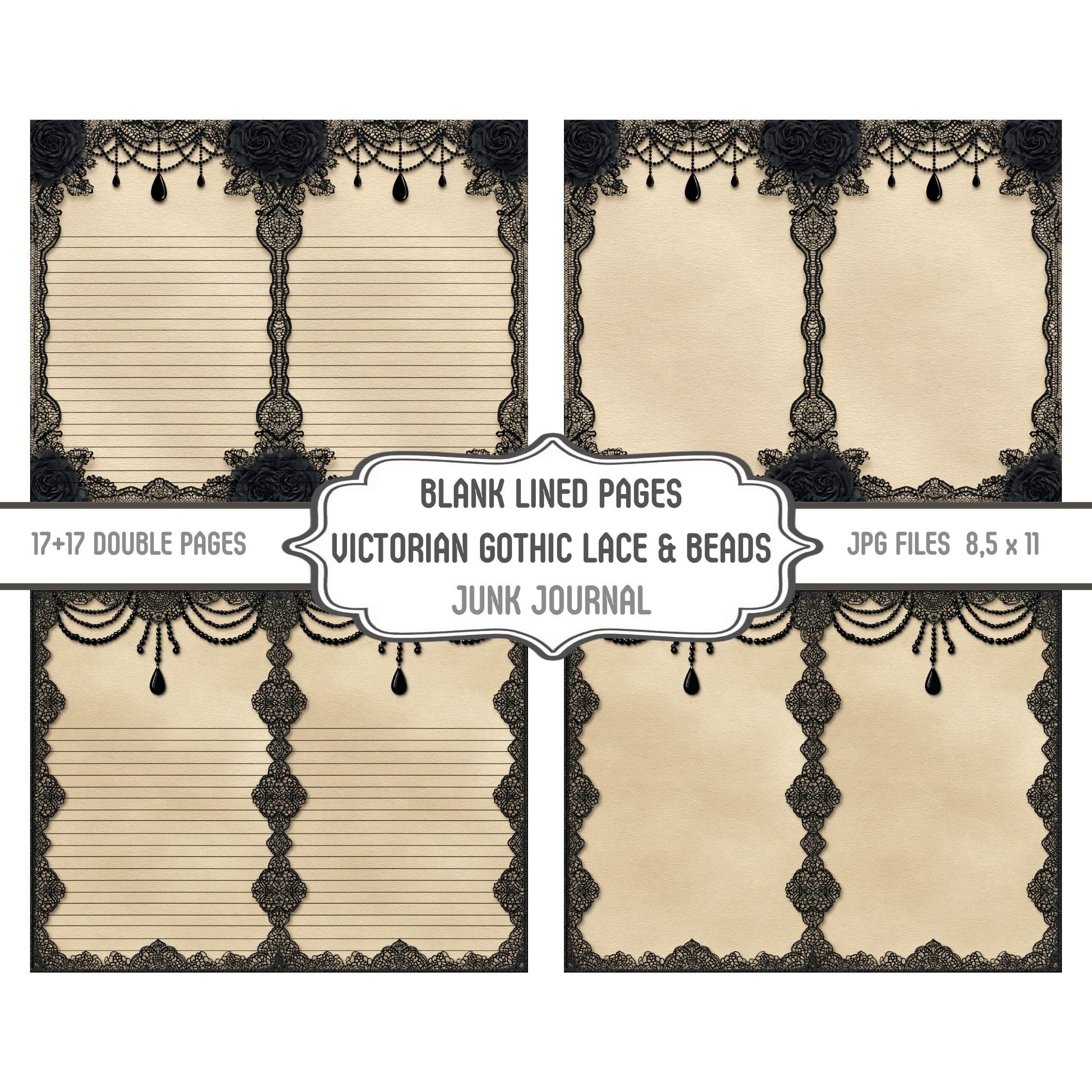 Gothic Black Lace Double Junk Journal Pages, Printable Blank and Lined ...