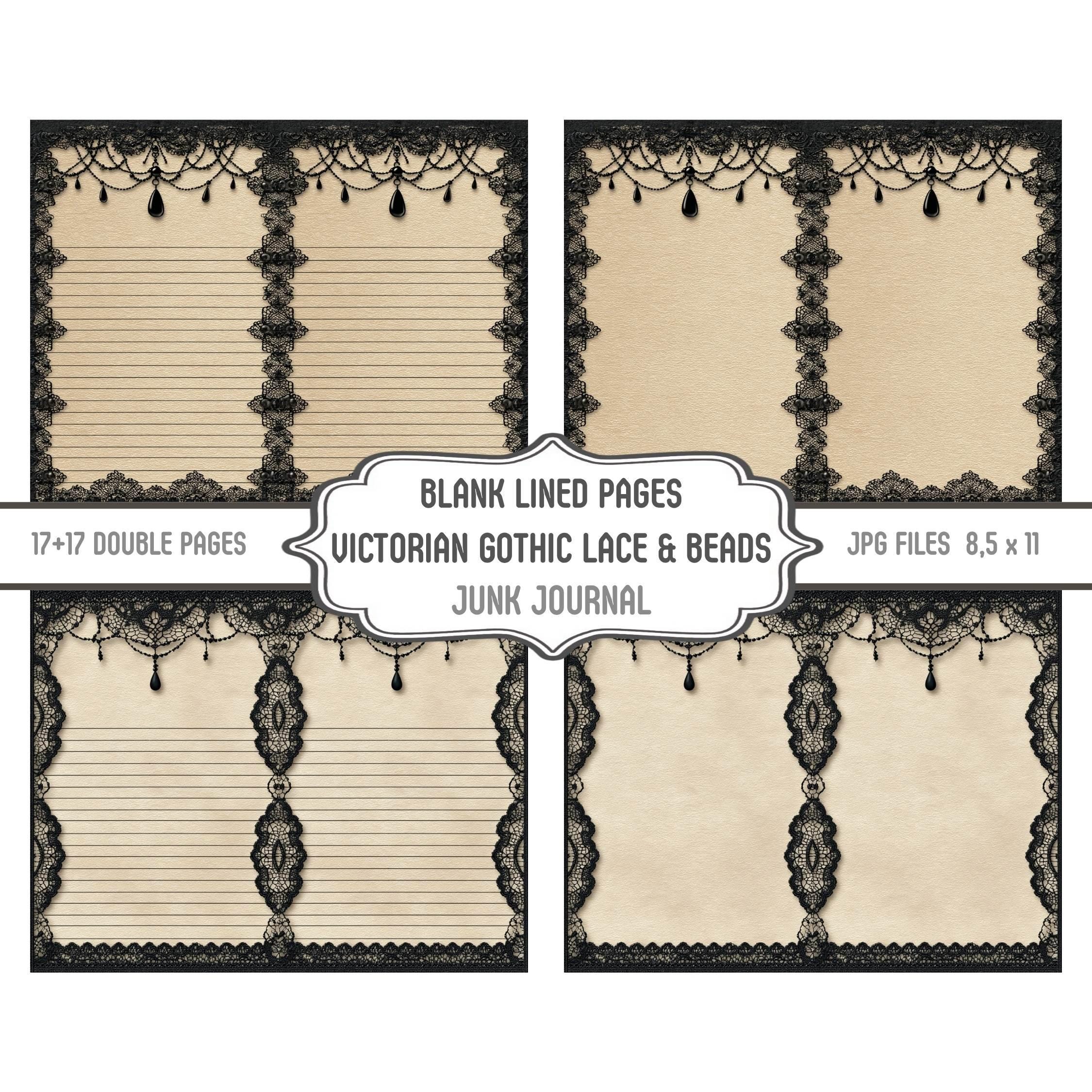 Gothic Black Lace Double Junk Journal Pages, Printable Blank and Lined ...