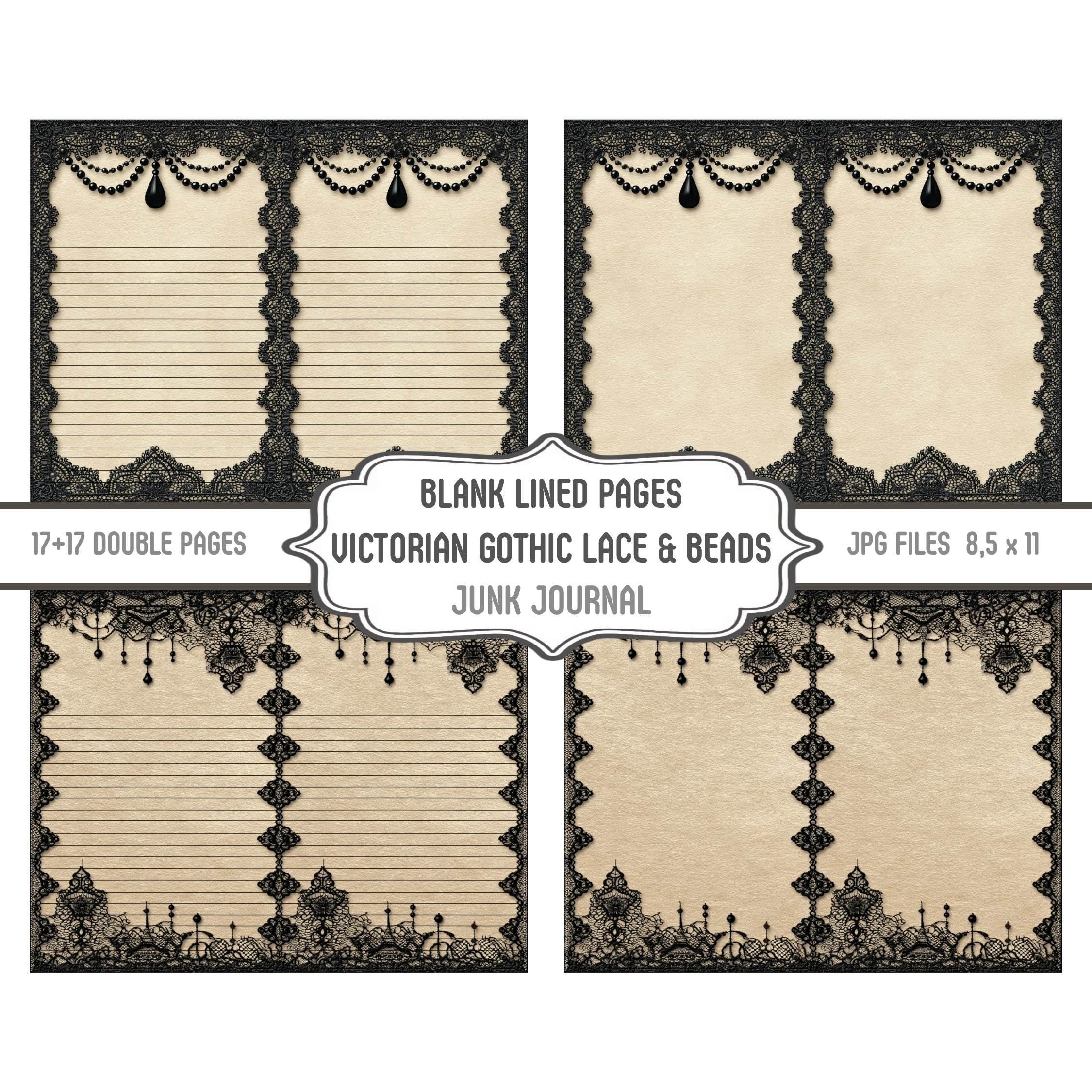 Gothic Black Lace Double Junk Journal Pages, Printable Blank and Lined ...