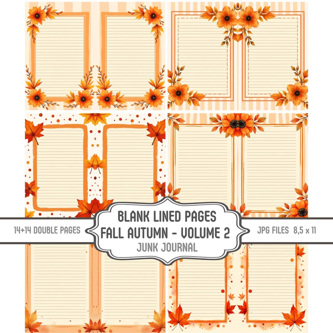 Fall Junk Journal Kit – Blank Lined Paper, Autumn Theme (digital ...