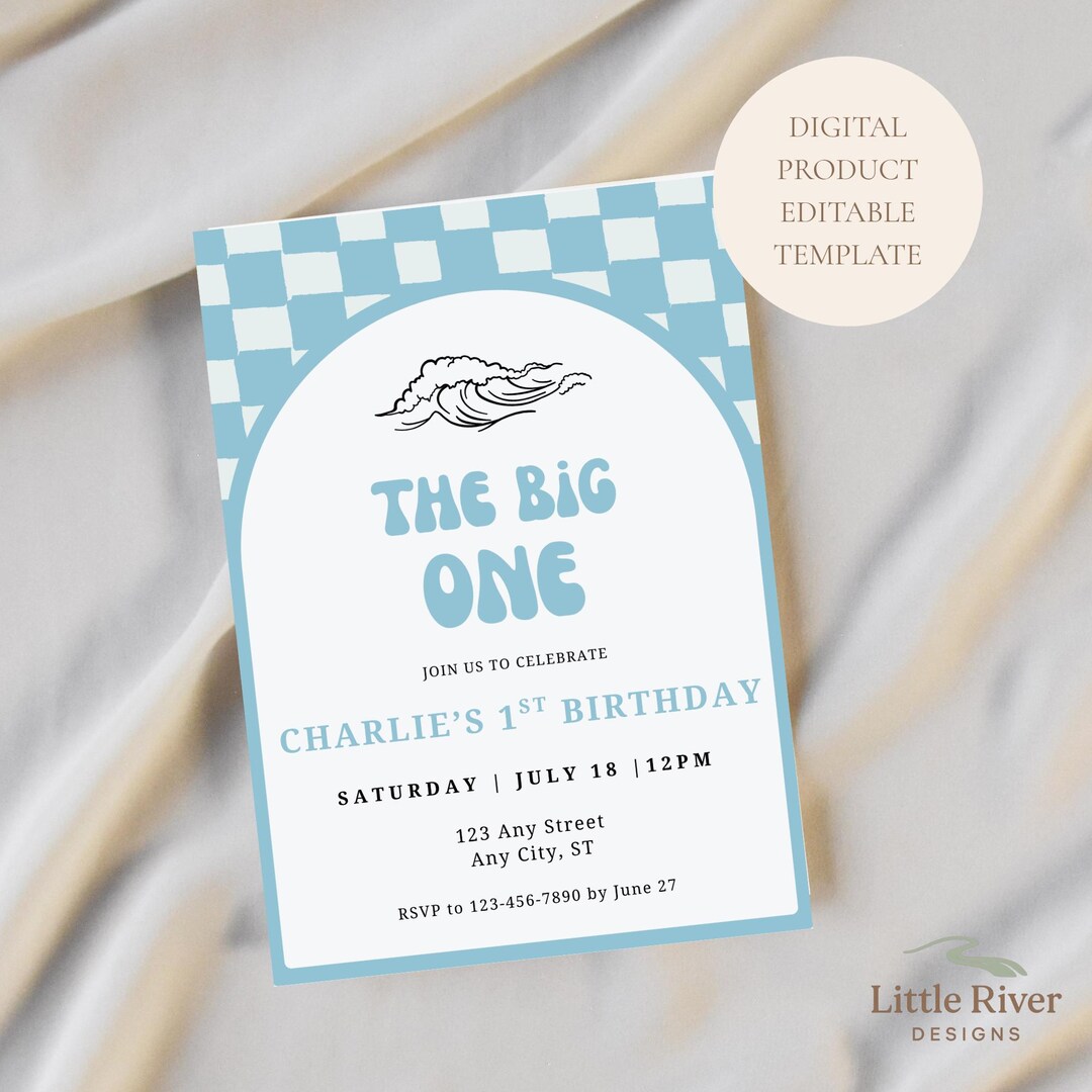 Editable the Big One Invitation | Wave 1st Birthday Invite | Printable ...