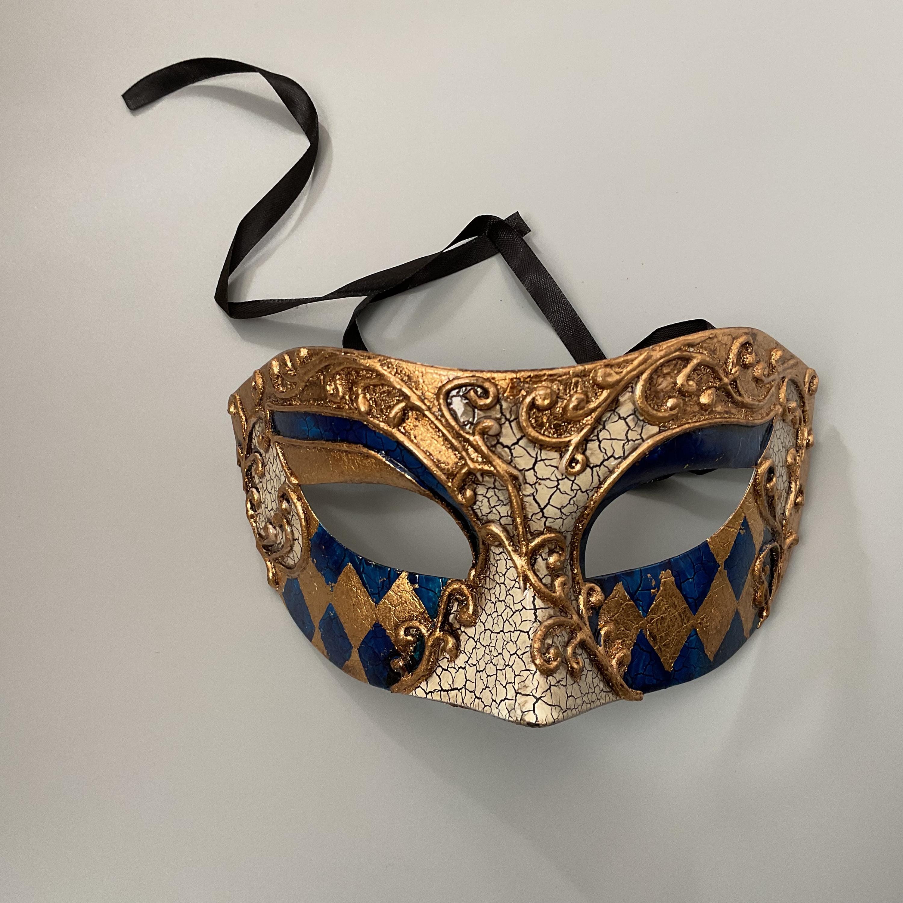 Harlequins Gold Blue Masquerade Mask: Classic Costume Ball Eye Mask - Etsy