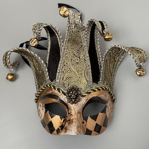 Harlequins Gold Black Masquerade Jolly Jester Mask: Classic Costume Ball Eye Mask