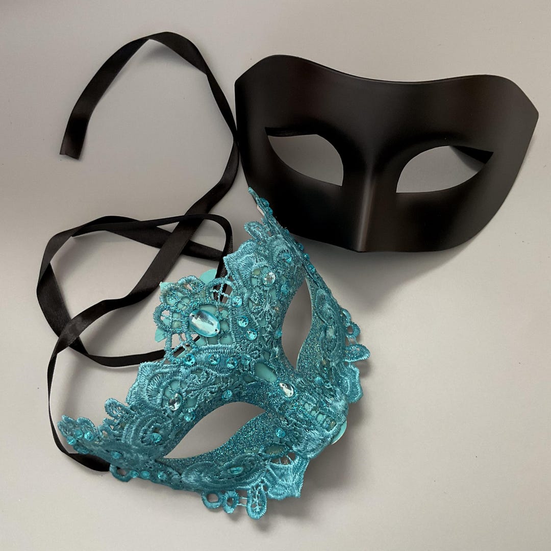 Brocade Lace Turquoise Blue Masquerade Feather Mask for Wedding Women ...