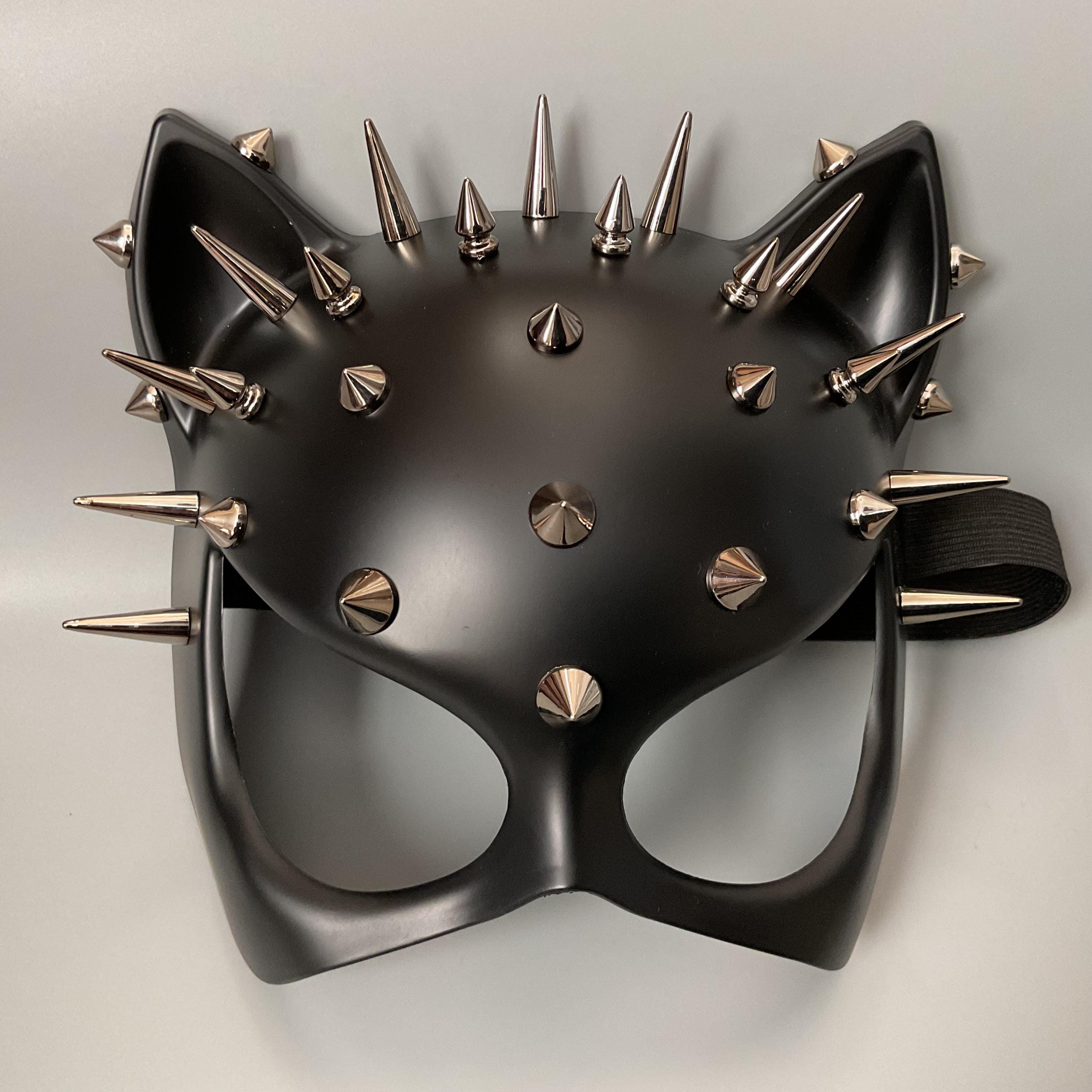 Black Spike Cat Mask: Metal Spikes, Halloween Masquerade Mask - Etsy