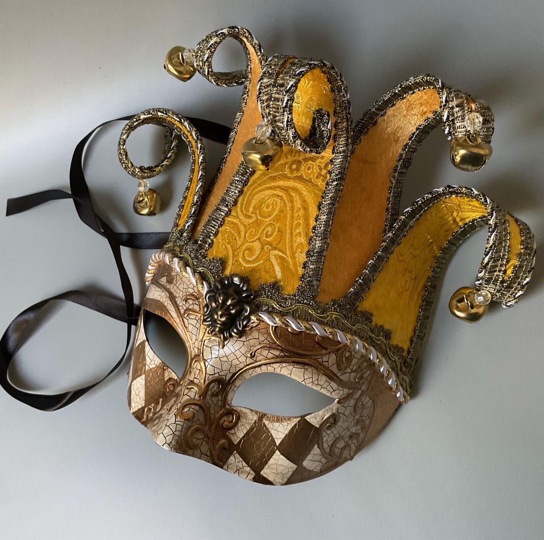 Harlequins Gold White Masquerade Jolly Jester Mask With Handle: Classic ...