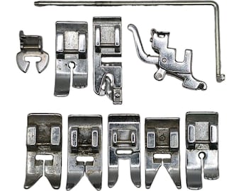 Vintage Sewing Machine Snap On Presser Feet Lot 10 Pc Adapter Seam Guide Set
