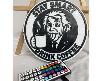 Albert Einstein STAY SMART 3D Printed wall Lamp with remote coffee lover edition