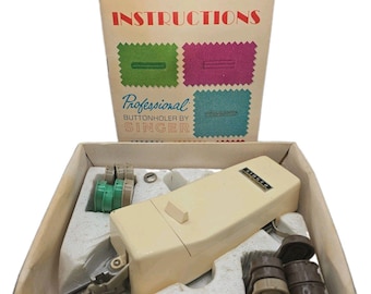 Vintage Singer Professional Buttonholer Attachment V102878 Set w/ 15 Cams & Box