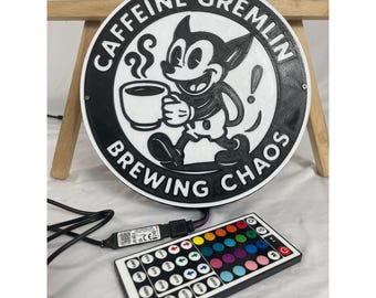 CAFFEINE GREMLIN BREWING CHAOS3D Printed wall Lamp w/remote coffee lover edition