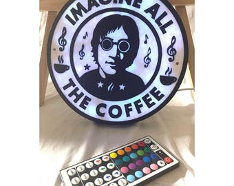 John Lenon The Beatles inspired 3d printed wall led lamp Imagine all the coffee