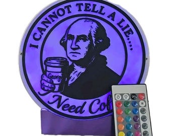 George Washington 3D Printed Wall Lamp W/ Remote & Stand Coffee Lover Edition