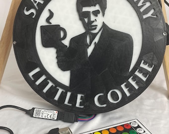 Say hello to my little coffee 3D Printed wall Lamp with remote coffee lover edition the Scarface parody collection