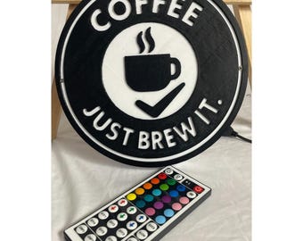 Coffee Just Brew It 3D Printed wall Lamp with remote coffee lover edition