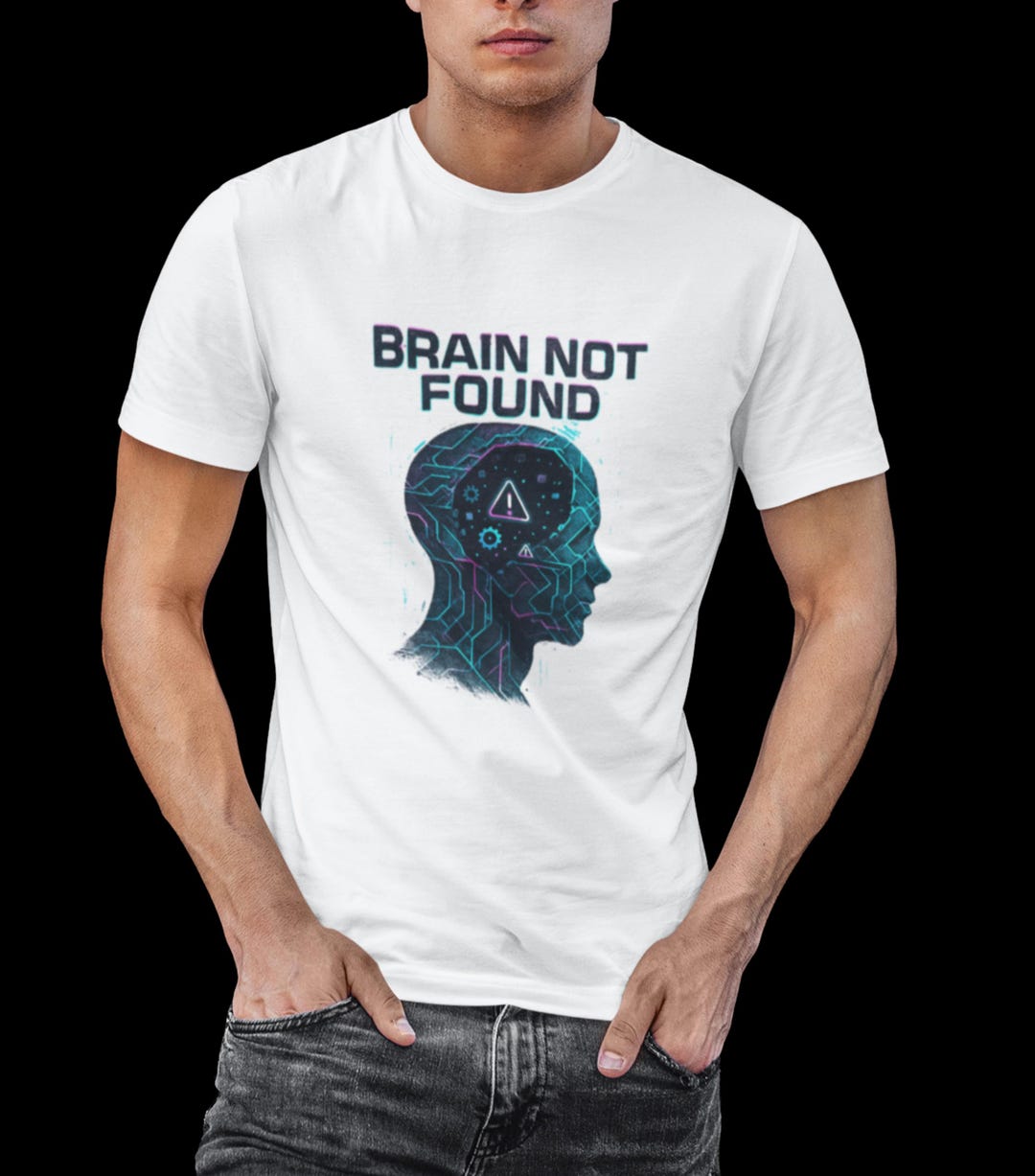 Brain Not Found Skull Tech Illustration T-shirt | Head Silhouette ...