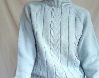 1950s Blue Wool Cable Knit Ski Sweater: Vintage Obermeyer Pullover Jumper Made in Italy