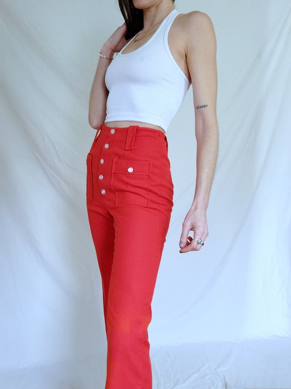 Vintage Bell Bottoms, Red High Waist Pants, 1960s… - image 3