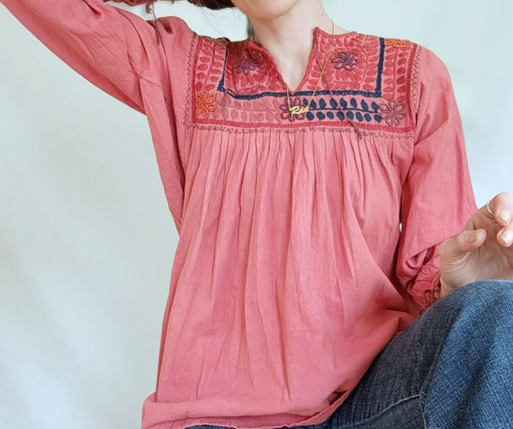 Vintage Embroidered Shirt, Bohemian Hippie Top, 1… - image 5