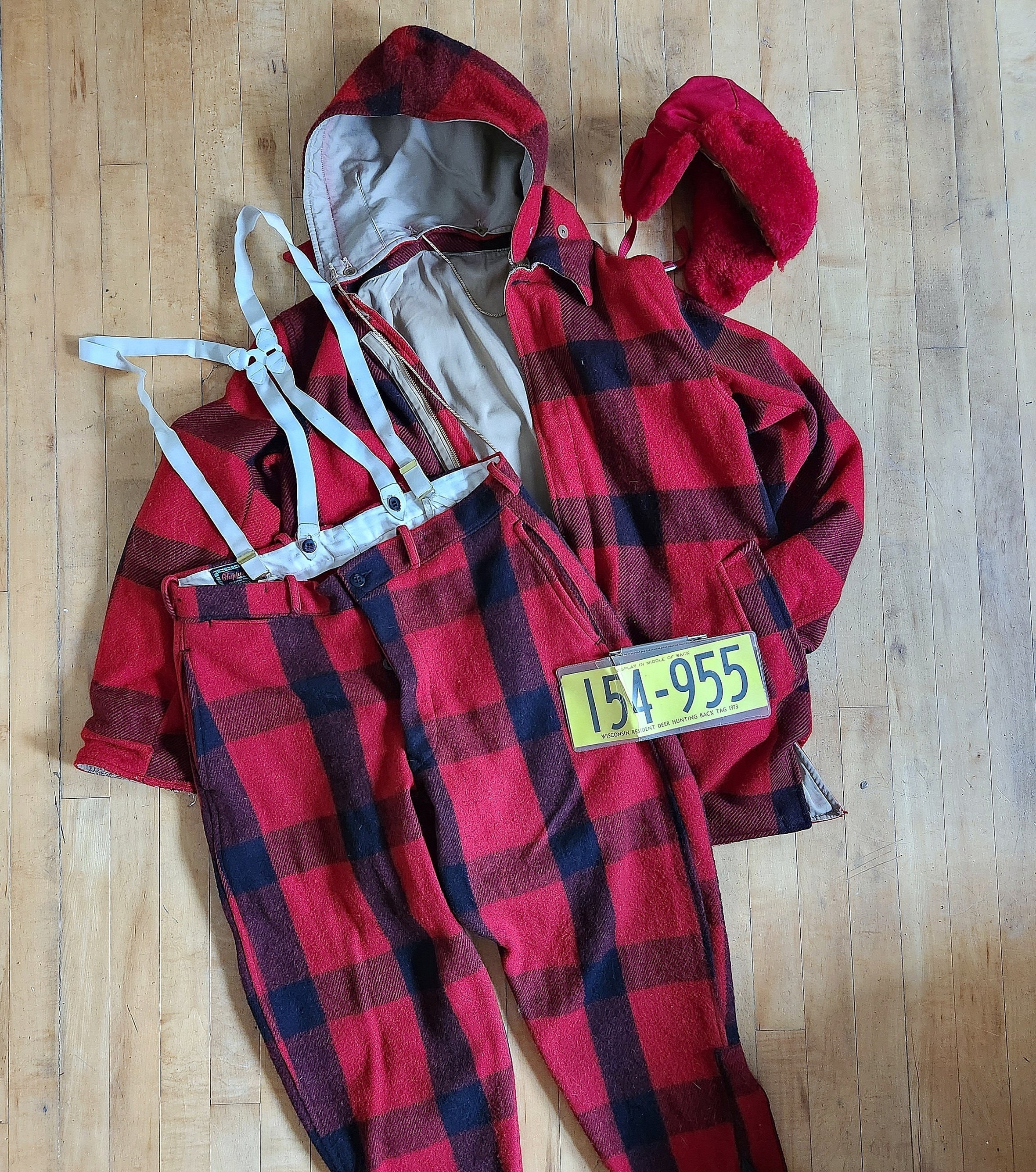 1940s Vintage Hunting Suit: Chippewa Wool Buffalo Plaid Reversible Jacket and Breeches Matching Set, 36x36