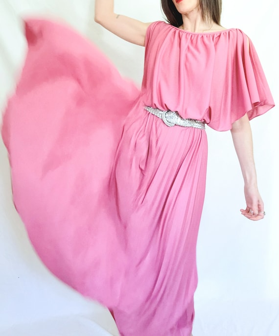70s Disco Dress, 1970s Maxi Dress, Pink Evening G… - image 7