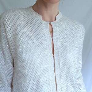1950s Beaded Lambswool Cardigan: Vintage Sweater, Aurora Borealis Sequins, Silk Lined, S/M