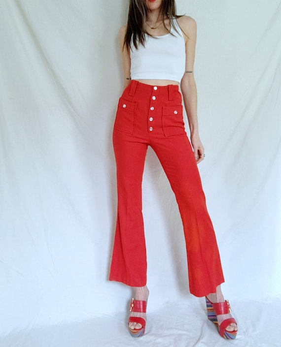 Vintage Bell Bottoms, Red High Waist Pants, 1960s… - image 1