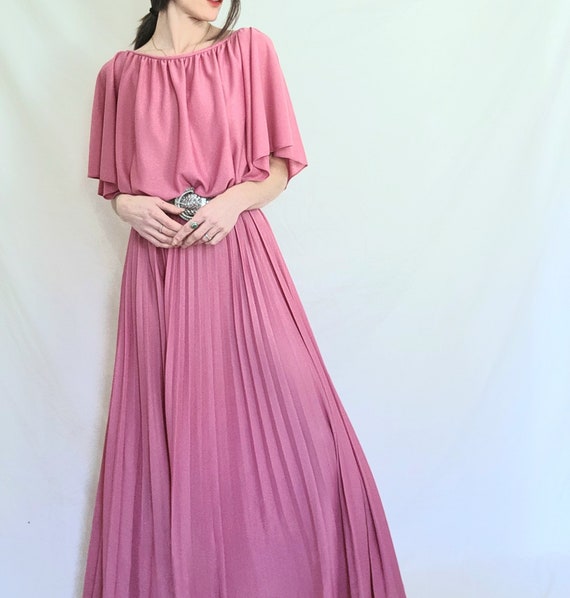 70s Disco Dress, 1970s Maxi Dress, Pink Evening G… - image 5