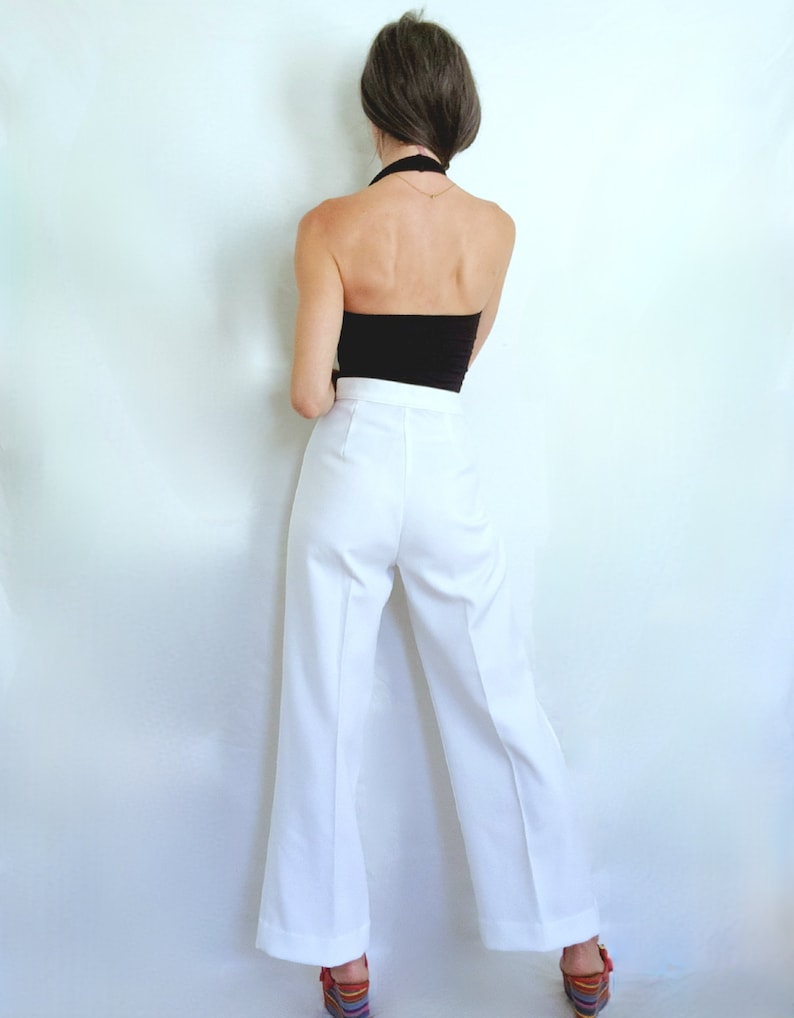 1970s Flared Pants 70s Polyester Pants Vintage White Bell - Etsy