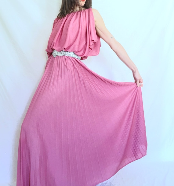 70s Disco Dress, 1970s Maxi Dress, Pink Evening G… - image 8