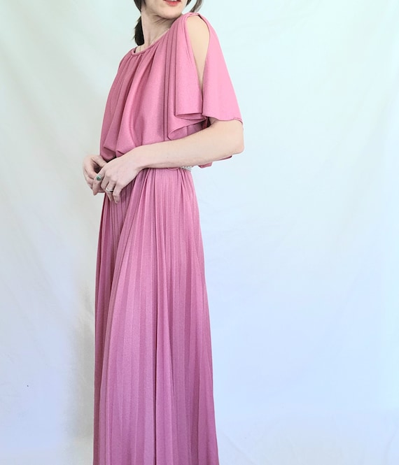 70s Disco Dress, 1970s Maxi Dress, Pink Evening G… - image 3