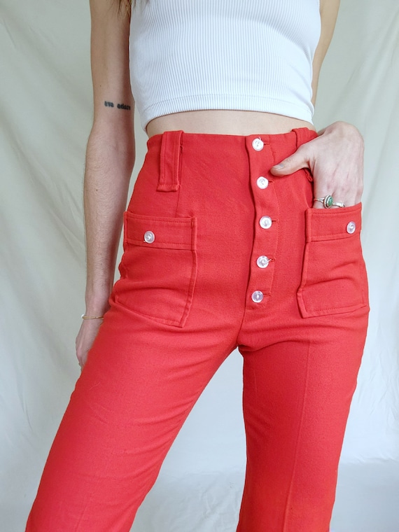 Vintage Bell Bottoms, Red High Waist Pants, 1960s… - image 2