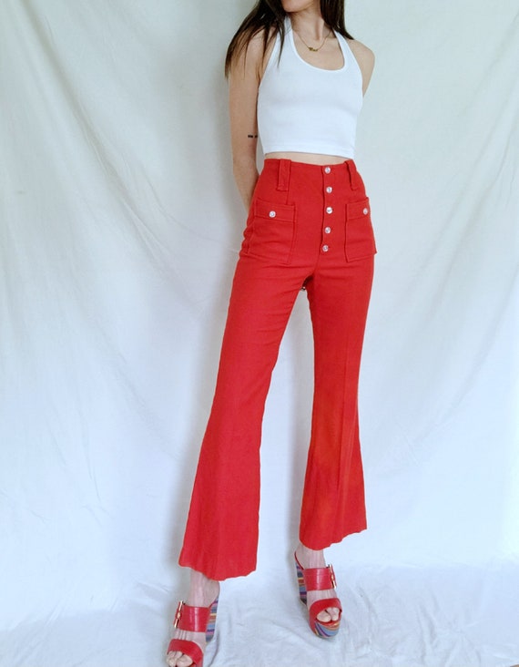 Vintage Bell Bottoms, Red High Waist Pants, 1960s… - image 5