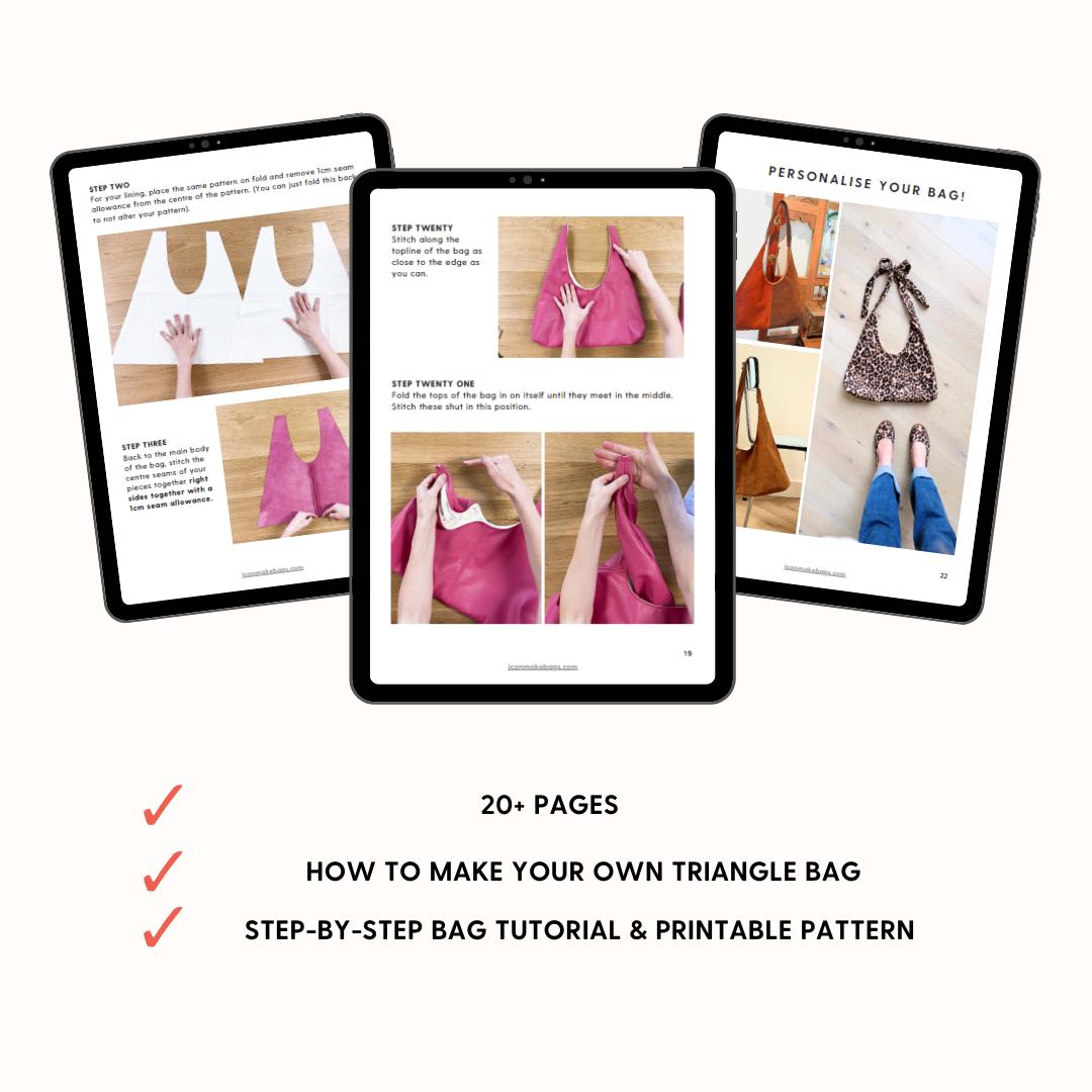 Triangle Tote Bag Sewing Pattern + Step-by-step Tutorial (PDF Download ...