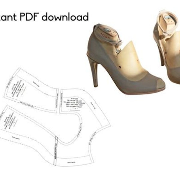 Digital PDF Shoe Pattern for women - Peep toe high heel sewing pattern - download contains 9 shoe sizes and easy to follow instructions.