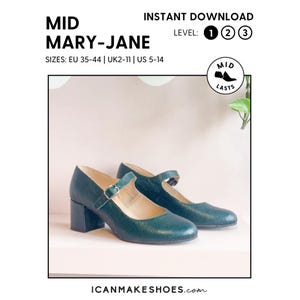 Digital PDF Shoe Pattern for women - Mary-Jane sewing pattern - download contains 9 shoe sizes and easy to follow instructions.