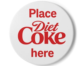Dessous de verre en céramique pour Coke light à placer ici, typographie soda rétro | Fond rond en liège rouge blanc