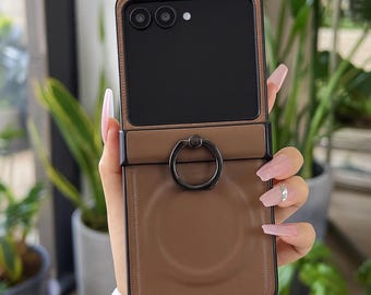 Leder Magnet Ring Stand Handyhülle für Galaxy Z Flip 6/5/4/3 - MagSafe Kompatibel