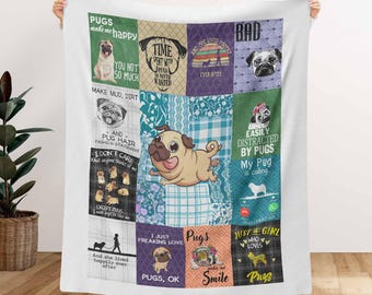 Mops-Liebhaber-Decke, Fleece- oder Sherpa-Überwurf, lustige Hundedecke für Mops-Liebhaber, niedliches Mops-Themen-Geschenk für Hundemutter, Haustier-Liebhaber