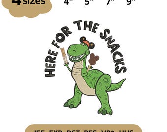 Here for the Snacks Dinosaur Embroidery Design, Funny Dino Machine Embroidery File, Kids Snack Time Applique Pattern