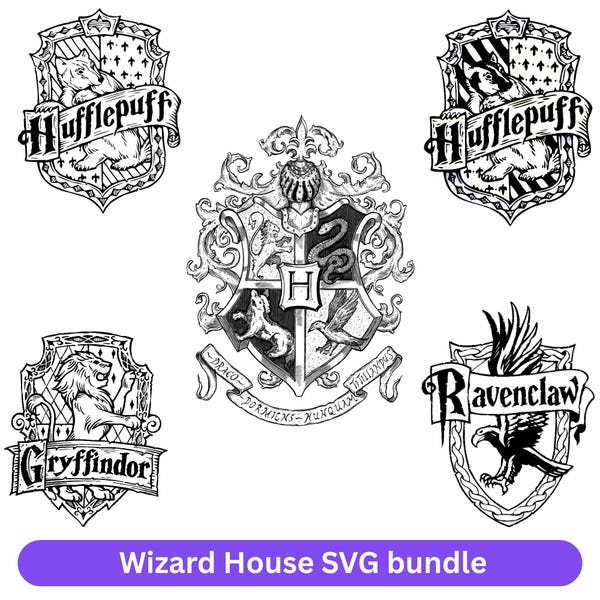 Wizard House SVG Bundle | Wizard School Crest SVG | Magical Emblems & Banners | Wizard Logo Cut Files for Cricut and Silhouette