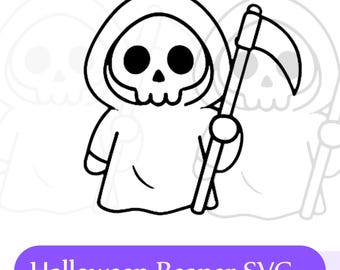 Cute Halloween Grim Reaper SVG, Cartoon Skeleton Clipart (Digital Download)