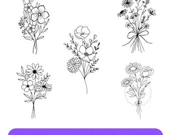 Hand-Drawn Floral SVG Bundle | Doodle Flower Clipart (Digital Download)