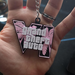 GTA 6 Keychain | Grand Theft Auto VI Logo Keyring | Vice City Gamer Gift | 3D Printed Gaming Accessory | GTA Fan Gift