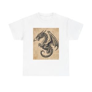 Dragon Graphic Unisex Heavy Cotton Tee, Fantasy Shirt, Gift for Gamers, Mythical Creature Tee, Birthday or Halloween Apparel