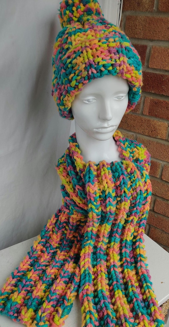 Colorful Knit Scarf and Hat Set Buy Multi Rainbow Hat Gloves And Scarf Set (3-16yrs) from  main image 2