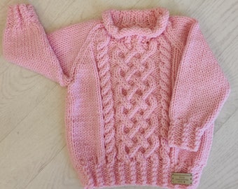 Child, Toddler, Baby, Hand Knitted Chunky, Cable Knit, Jumper Sweater, Pullover, Cardigan, Jacket, Round neck, Handmade gift