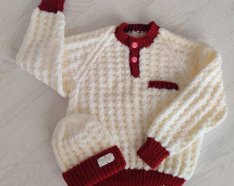 Hand Knitted Toddler Jumper and Hat.